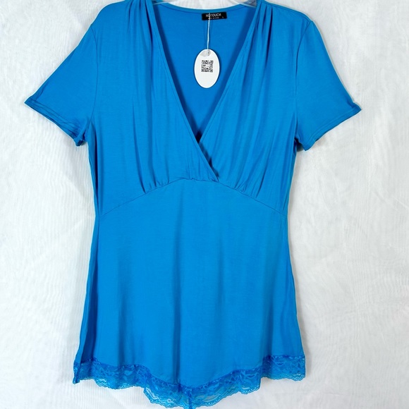 NWT Womens Lightweight V Neck Lace Trimmed Summer Top / Sz large - Picture 1 of 8